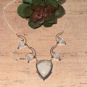 Silver Fossil Coral  & Opalite Necklace